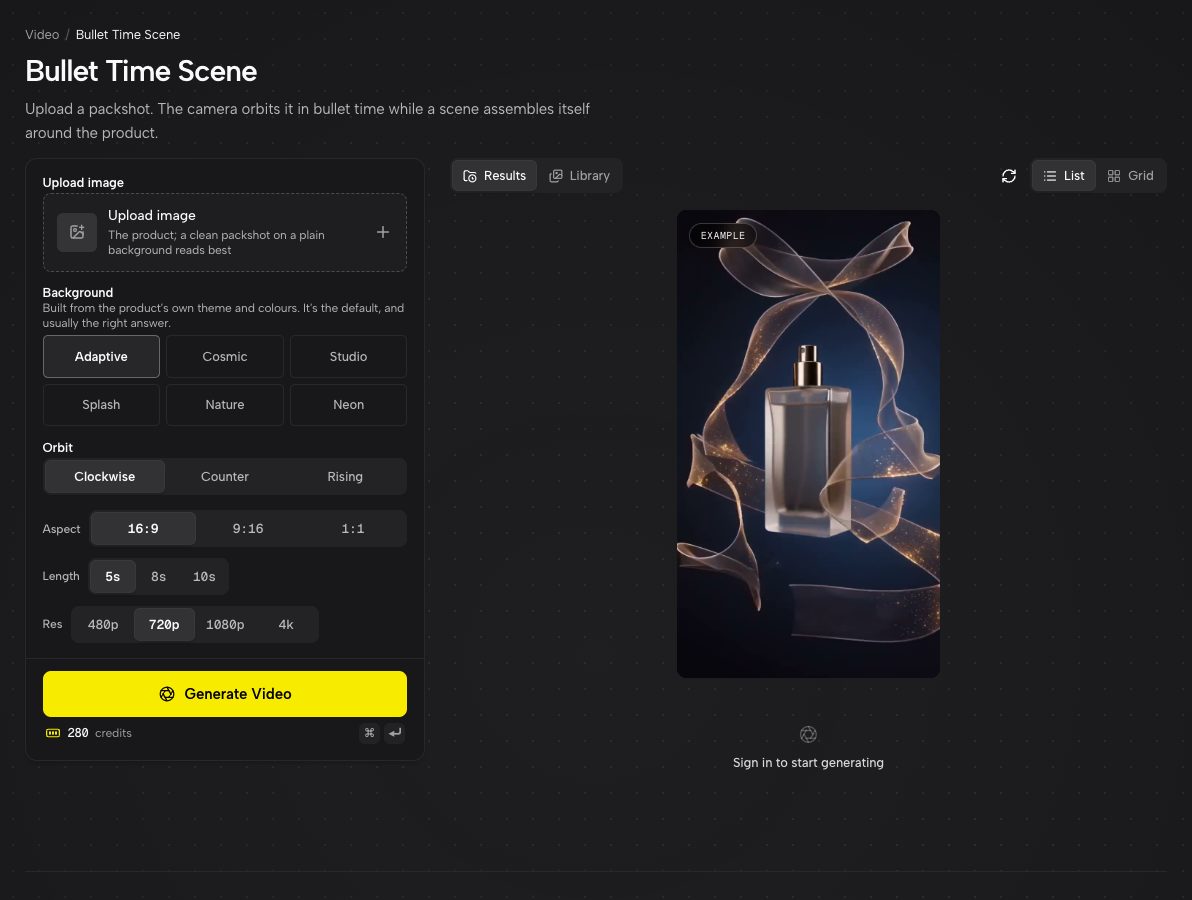 Bullet Time Scene with its example orbit playing.